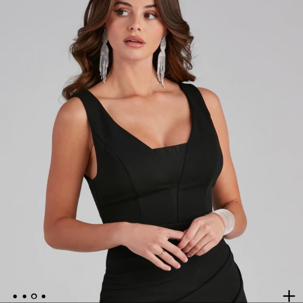 Black formal crepe wrap dress